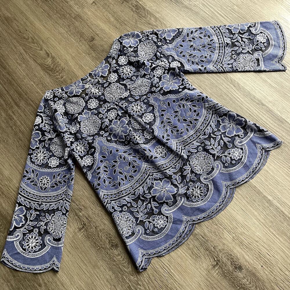 Anthropologie HD in ParisMontmartre Blouse Blue Long Sleeve 00 - Picture 7 of 7